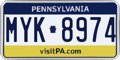 PA license plate MYK8974