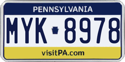 PA license plate MYK8978