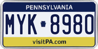 PA license plate MYK8980