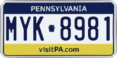PA license plate MYK8981