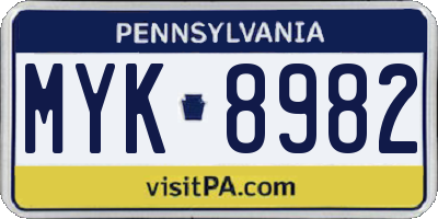 PA license plate MYK8982
