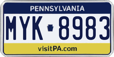 PA license plate MYK8983