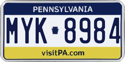 PA license plate MYK8984