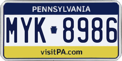 PA license plate MYK8986