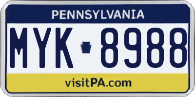 PA license plate MYK8988