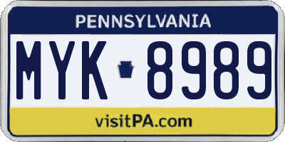 PA license plate MYK8989