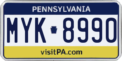 PA license plate MYK8990