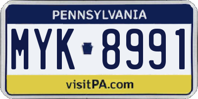PA license plate MYK8991