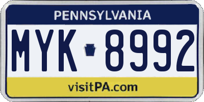 PA license plate MYK8992