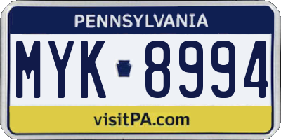 PA license plate MYK8994