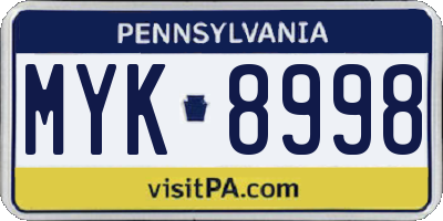 PA license plate MYK8998