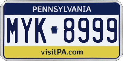 PA license plate MYK8999