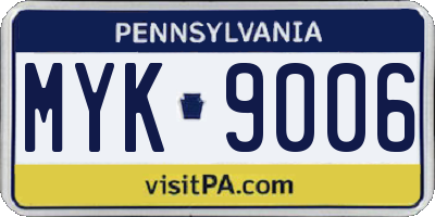 PA license plate MYK9006