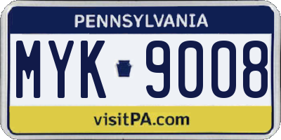 PA license plate MYK9008