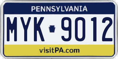 PA license plate MYK9012