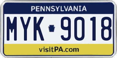 PA license plate MYK9018