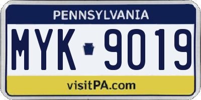 PA license plate MYK9019