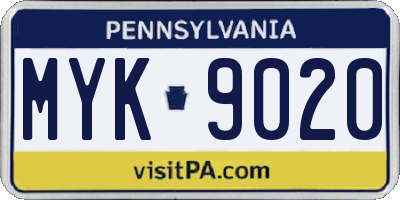 PA license plate MYK9020