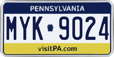 PA license plate MYK9024