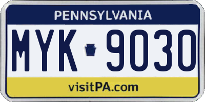 PA license plate MYK9030