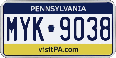 PA license plate MYK9038