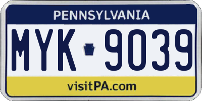 PA license plate MYK9039