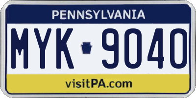PA license plate MYK9040