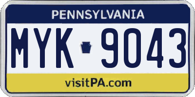 PA license plate MYK9043