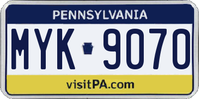 PA license plate MYK9070