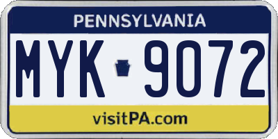 PA license plate MYK9072