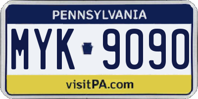 PA license plate MYK9090