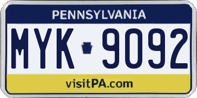PA license plate MYK9092