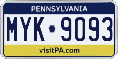PA license plate MYK9093