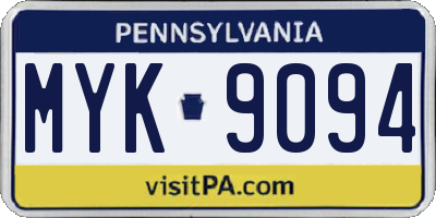 PA license plate MYK9094