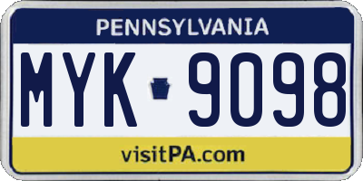 PA license plate MYK9098