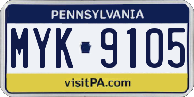 PA license plate MYK9105