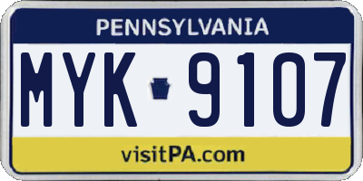 PA license plate MYK9107