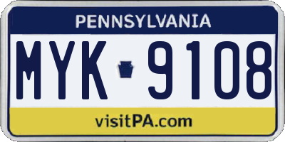 PA license plate MYK9108