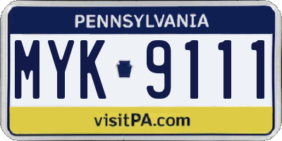PA license plate MYK9111
