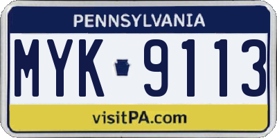 PA license plate MYK9113