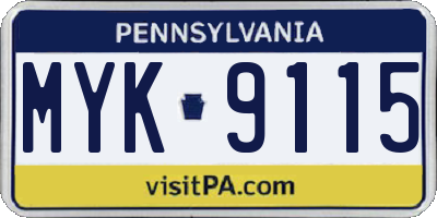 PA license plate MYK9115