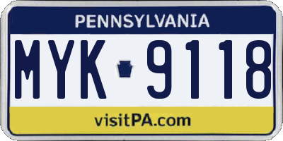 PA license plate MYK9118