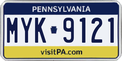 PA license plate MYK9121