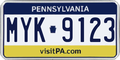 PA license plate MYK9123