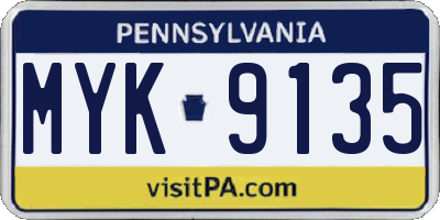 PA license plate MYK9135
