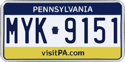 PA license plate MYK9151