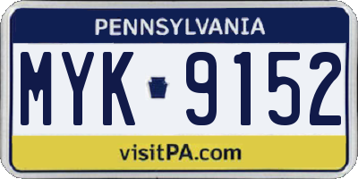 PA license plate MYK9152