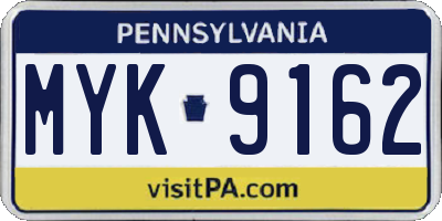 PA license plate MYK9162