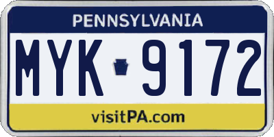 PA license plate MYK9172