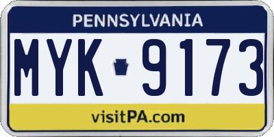 PA license plate MYK9173